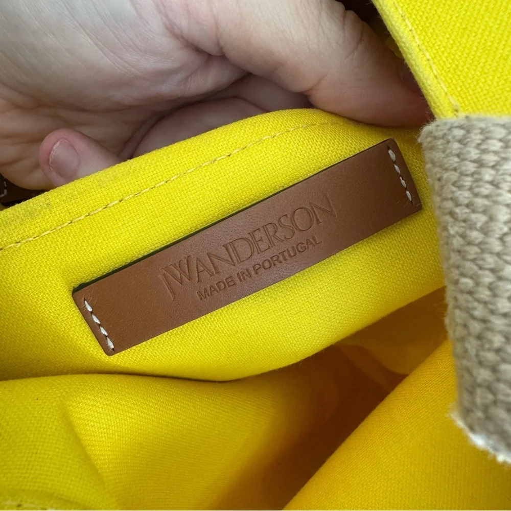 JW ANDERSON Yellow Tote with Red Accents and Brown Saddle Leather Handle